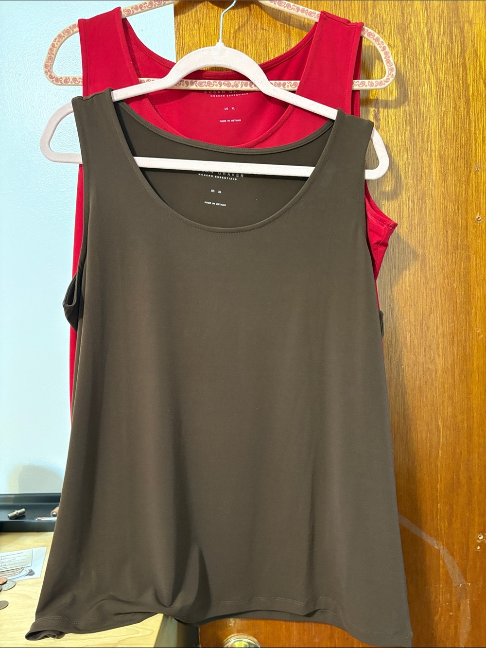 Susan Graver Scoop Neck Tank Top in Brown and Red